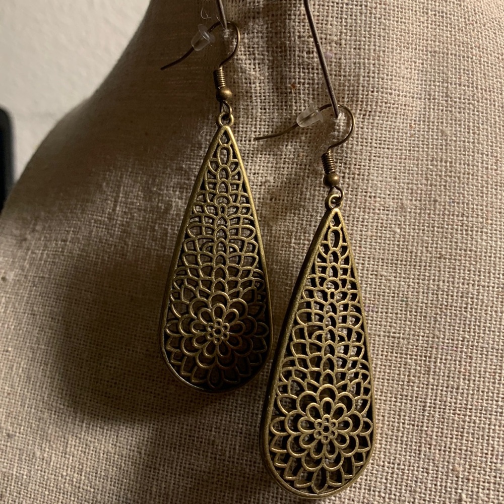 Large  Brass teardrop fishhook earrings